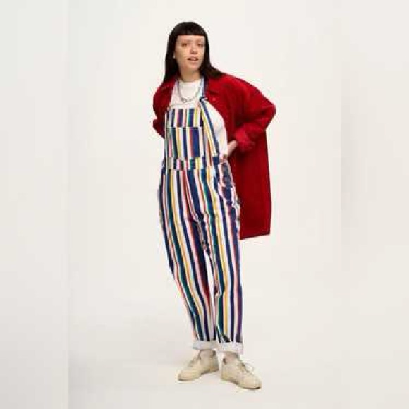 NWT Lucy & Yak Reuben Dungarees Organic Twill Brighton Stripe Size 22L - Picture 9 of 11